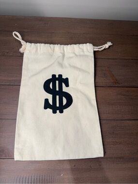 Halloween Costume Canvas Drawstring Money Bag - Cream with Black Dollar Sign